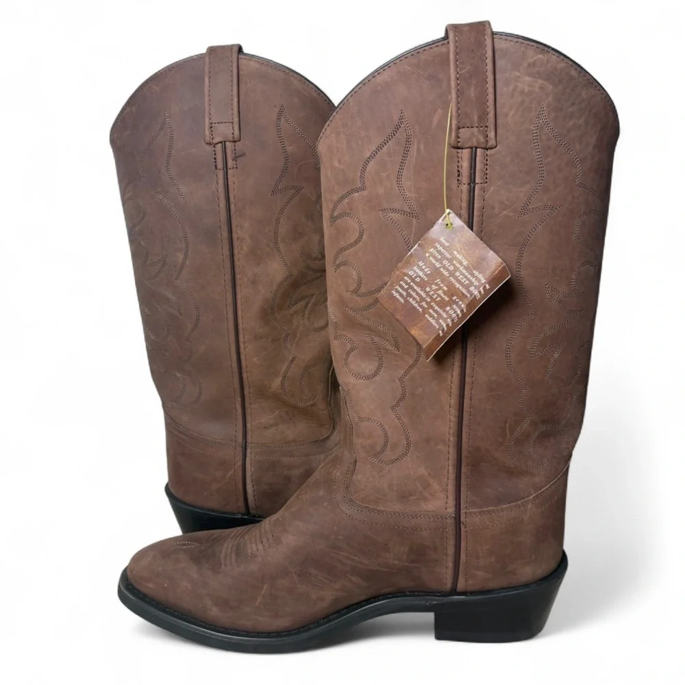 Old West Brown Leather Cowboy Boots | Pointed Toe Western Size 11